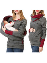 New Dark Grey Flowers Print Pockets Round Neck Long Sleeve Casual Maternity Sweatshirt