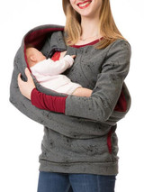 New Dark Grey Flowers Print Pockets Round Neck Long Sleeve Casual Maternity Sweatshirt