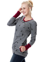 New Dark Grey Flowers Print Pockets Round Neck Long Sleeve Casual Maternity Sweatshirt