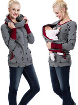 New Dark Grey Flowers Print Pockets Round Neck Long Sleeve Casual Maternity Sweatshirt