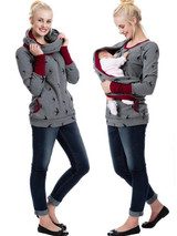 New Dark Grey Flowers Print Pockets Round Neck Long Sleeve Casual Maternity Sweatshirt