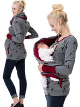 New Dark Grey Flowers Print Pockets Round Neck Long Sleeve Casual Maternity Sweatshirt