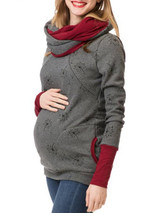New Dark Grey Flowers Print Pockets Round Neck Long Sleeve Casual Maternity Sweatshirt