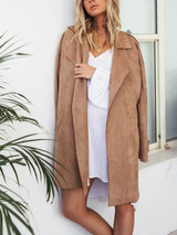 New Khaki Sashes Zipper Pockets Long Sleeve Ruffle Collar Casual Fashion Long Trench Coats