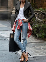 New Black Zipper Irregular Turndown Collar Fashion Coat
