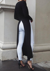 New Black Cut Out V-neck Long Sleeve Fashion Maxi Dress