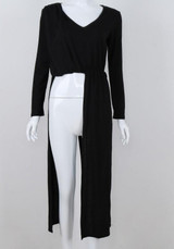 New Black Cut Out V-neck Long Sleeve Fashion Maxi Dress