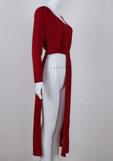 New Red Cut Out V-neck Long Sleeve Fashion Maxi Dress