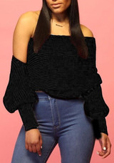 New Black Irregular Off Shoulder Multi Way Long Sleeve Oversized Casual Pullover Sweater