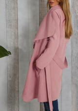 New Pink Irregular Pockets Sashes Turndown Collar Long Sleeve Trench Coats