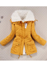 New Yellow Turndown Collar Pockets Drawstring Zipper Casual Winter Padded Coats