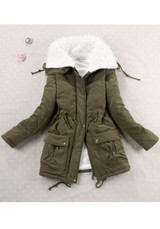 New Army Green Turndown Collar Pockets Drawstring Zipper Casual Winter Padded Coats