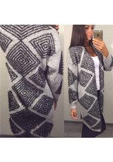New Light Grey Geometric Print Long Sleeve Casual Cardigan Sweater