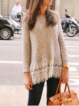 New Apricot Patchwork Lace Long Sleeve Casual Sweet Going out Pullover