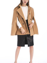 New Khaki Buttons Irregular Double Breasted Plus Size Dolman Sleeve Oversized Casual Thick Cloak Wool Coats