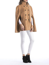 New Khaki Buttons Irregular Double Breasted Plus Size Dolman Sleeve Oversized Casual Thick Cloak Wool Coats