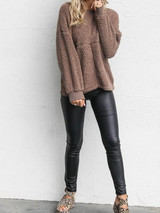 New Khaki Long Sleeve Round Neck Casual Sweet Going out Sweatshirt