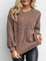New Khaki Long Sleeve Round Neck Casual Sweet Going out Sweatshirt