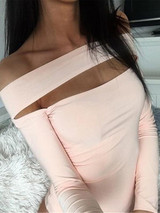 New Pink Off Shoulder Cut Out Bandeau Long Sleeve Bodycon Fashion Short Jumpsuit