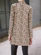 New Khaki Leopard Print Band Collar Long Sleeve Fashion Coat New Khaki Leopard Print Band Collar Long Sleeve Fashion Coat