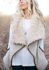 New Khaki Monogram Embroidery Pockets Fur Turndown Collar Lamb Wool Fashion Cardigan Coat