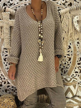 New Khaki Long Sleeve Casual Sweet Going out Pullover Sweater