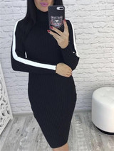 New Black Patchwork High Neck Long Sleeve Fashion Mini Dress