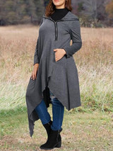New Grey Irregular Zipper Pockets Oversized Hooded Casual Coat