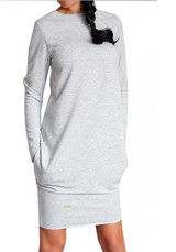 New Light Grey Pockets Round Neck Long Sleeve Sweatshirt Mini Dress