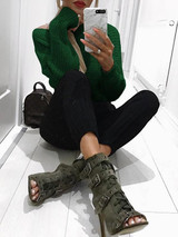 New Green Round Neck Long Sleeve Fashion Mini Dress