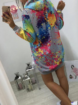 New Grey Floral Drawstring Pockets Fashion Hooded Sweatshirt