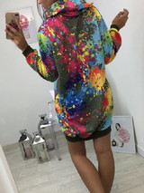 New Green Floral Drawstring Pockets Fashion Hooded Sweatshirt