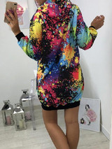 New Black Floral Drawstring Pockets Fashion Hooded Sweatshirt