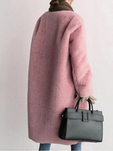 New Pink Faux Fur Pockets V-neck Long Sleeve Fashion Outerwear
