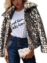 New Leopard Print Long Sleeve Casual Fuzzy Teddy Outerwear