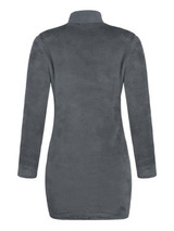 New Dark Grey Fur High Neck Long Sleeve Fashion Mini Dress