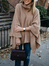 New Apricot Irregular High Neck Fashion Pullover Sweater