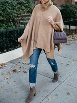 New Apricot Irregular High Neck Fashion Pullover Sweater