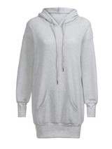 New Grey Drawstring Pockets Hooded Long Sleeve Casual Sweatshirt