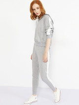 Casual V Neck Contrast Trim Sweatshirt And Slit Pocket Plain Slim-leg Pant