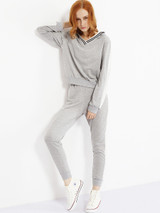 Casual V Neck Contrast Trim Sweatshirt And Slit Pocket Plain Slim-leg Pant