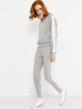 Casual V Neck Contrast Trim Sweatshirt And Slit Pocket Plain Slim-leg Pant