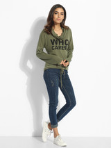Casual Pockets Cowl Neck Dacron Letter Sweatshirt