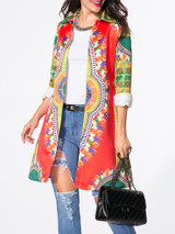 Casual Lapel Single Button Printed Coat
