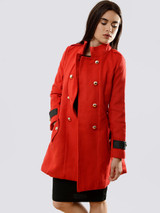 Casual Lapel Double Breasted Pocket Belt Plain Coat