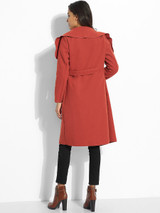 Casual Lapel Bowknot Pockets Plain Overcoats