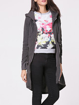 Casual Hooded Plain Drawstring Asymmetric Hem Zip Coat