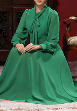 Green Draped Long Sleeve Fashion Loose Midi Dress