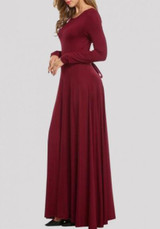 Draped Bow Backless Round Neck Long Sleeve Prom Evening Party Maxi Dress