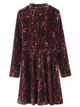 Burgundy Velvet Leopard Print Long Sleeve Mini Dress